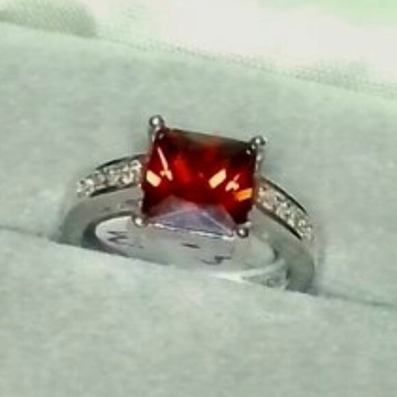 White Gold Plated Ring w/Ruby CZs - Picture 2 of 5